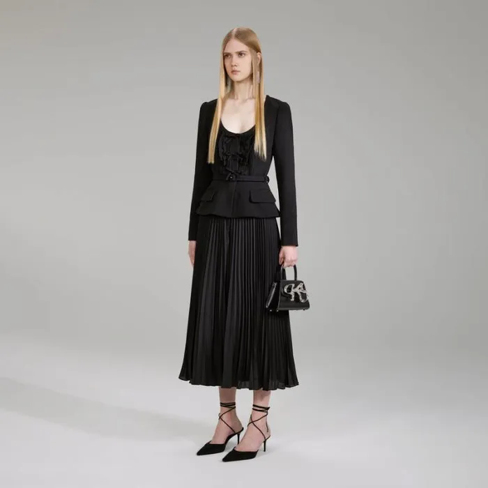 Dresses Woman SelfPortrait Black Crepe And Chiffon Midi Dress Dresses Woman SelfPortrait Black Crepe And Chiffon Midi Dress