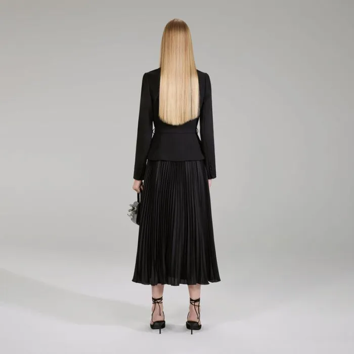 Dresses Woman SelfPortrait Black Crepe And Chiffon Midi Dress Dresses Woman SelfPortrait Black Crepe And Chiffon Midi Dress