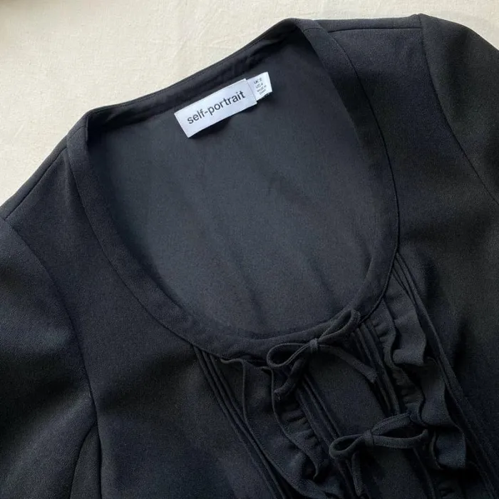 Dresses Woman SelfPortrait Black Crepe And Chiffon Midi Dress Dresses Woman SelfPortrait Black Crepe And Chiffon Midi Dress