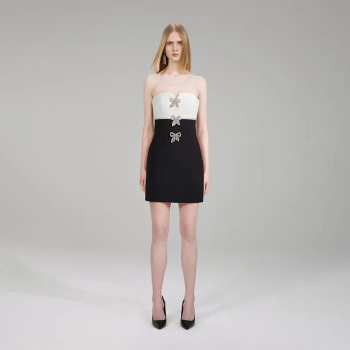 Dresses Woman SelfPortrait Black Crepe Mini Dress With White Bow Dresses Woman SelfPortrait Black Crepe Mini Dress With White Bow