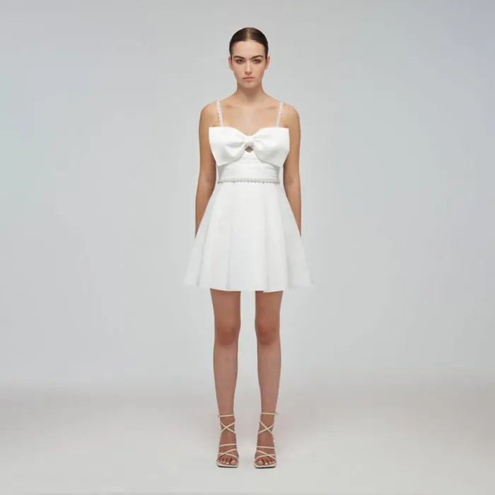 Dresses Woman SelfPortrait Black Crepe Mini Dress With White Bow Dresses Woman SelfPortrait Black Crepe Mini Dress With White Bow