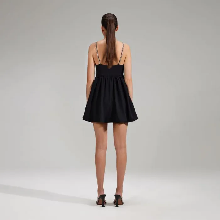 Dresses Woman SelfPortrait Black Crepe Mini Dress With White Bow Dresses Woman SelfPortrait Black Crepe Mini Dress With White Bow
