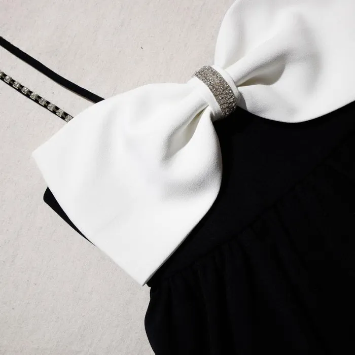 Dresses Woman SelfPortrait Black Crepe Mini Dress With White Bow Dresses Woman SelfPortrait Black Crepe Mini Dress With White Bow