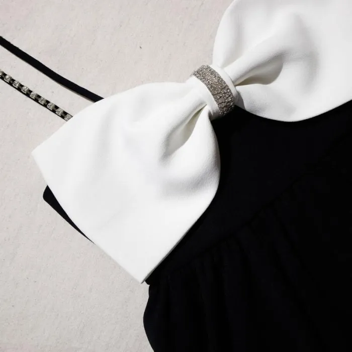 Dresses Woman SelfPortrait Black Crepe Mini Dress With White Bow Dresses Woman SelfPortrait Black Crepe Mini Dress With White Bow