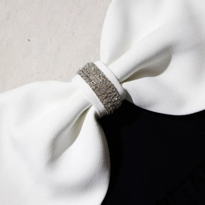 Dresses Woman SelfPortrait Black Crepe Mini Dress With White Bow Dresses Woman SelfPortrait Black Crepe Mini Dress With White Bow