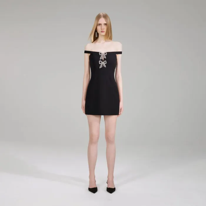 Dresses Woman SelfPortrait Black Heavy Crepe Bow Mini Dress