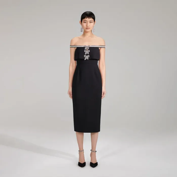 Dresses Woman SelfPortrait Black Heavy Crepe Bow Mini Dress Dresses Woman SelfPortrait Black Heavy Crepe Bow Mini Dress