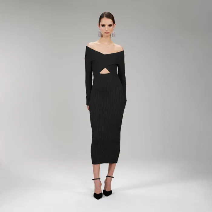 Dresses Woman SelfPortrait Black Jersey Midi Dress Dresses Woman SelfPortrait Black Jersey Midi Dress