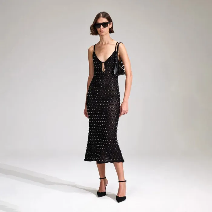 Dresses Woman SelfPortrait Black Jersey Midi Dress Dresses Woman SelfPortrait Black Jersey Midi Dress