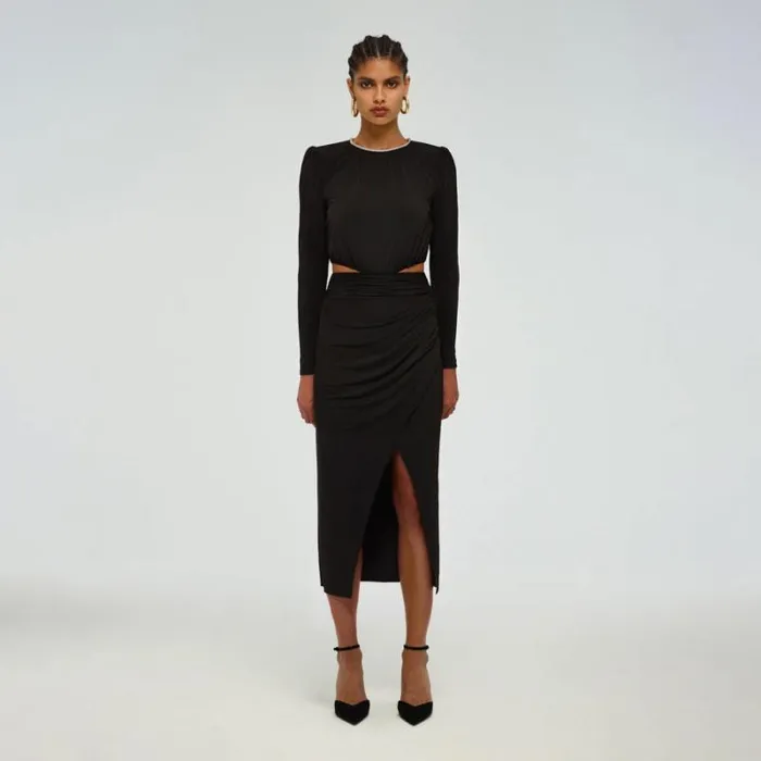 Dresses Woman SelfPortrait Black Jersey Midi Dress Dresses Woman SelfPortrait Black Jersey Midi Dress