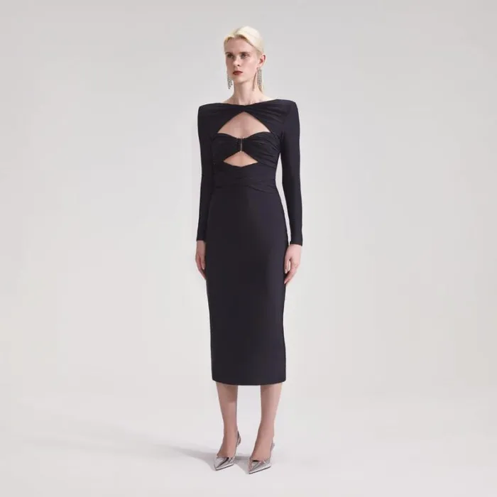 Dresses Woman SelfPortrait Black Jersey Midi Dress Dresses Woman SelfPortrait Black Jersey Midi Dress