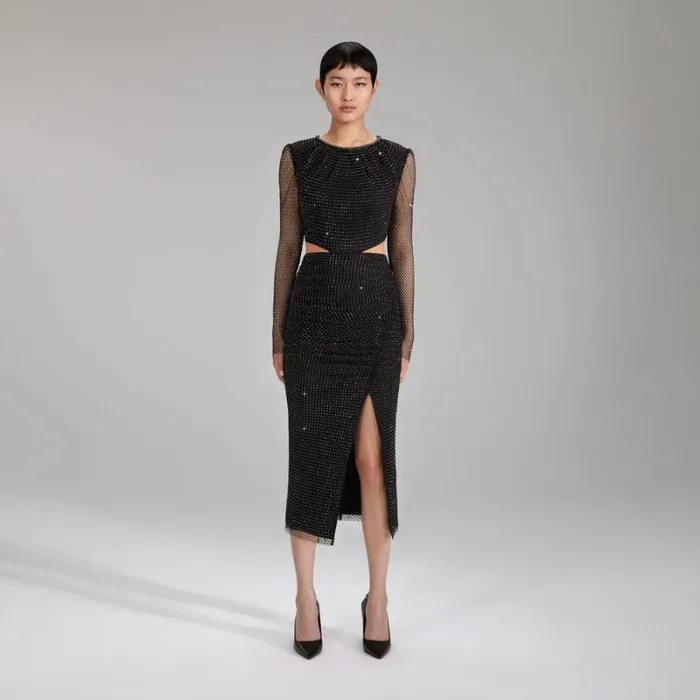 Dresses Woman SelfPortrait Black Knit Striped Midi Dress Dresses Woman SelfPortrait Black Knit Striped Midi Dress