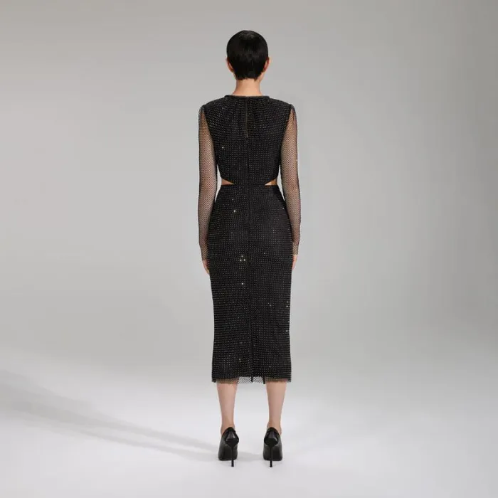 Dresses Woman SelfPortrait Black Knit Striped Midi Dress Dresses Woman SelfPortrait Black Knit Striped Midi Dress