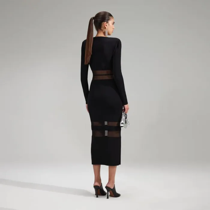 Dresses Woman SelfPortrait Black Knit Striped Midi Dress Dresses Woman SelfPortrait Black Knit Striped Midi Dress