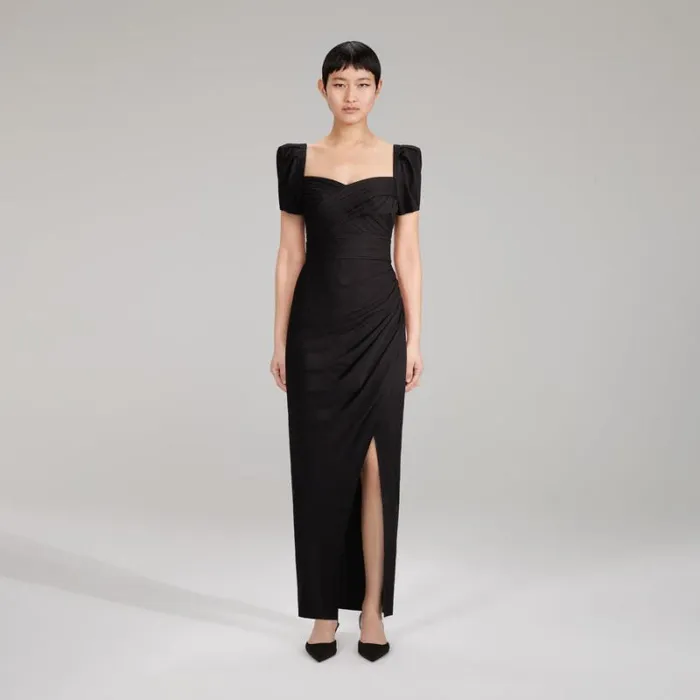 Dresses Woman SelfPortrait Black Maxi Stretch Crepe Dress