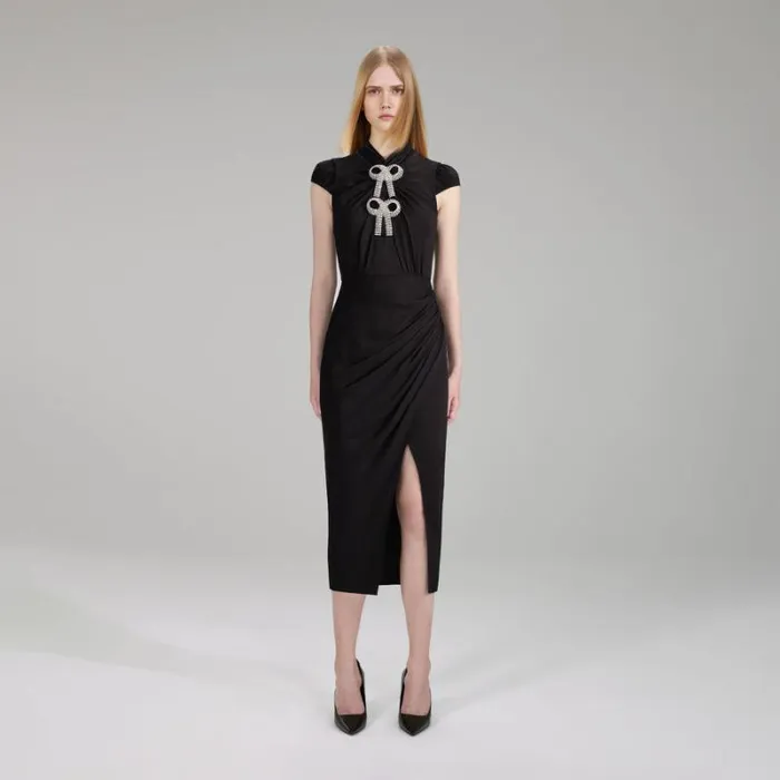 Dresses Woman SelfPortrait Black Maxi Stretch Crepe Dress Dresses Woman SelfPortrait Black Maxi Stretch Crepe Dress