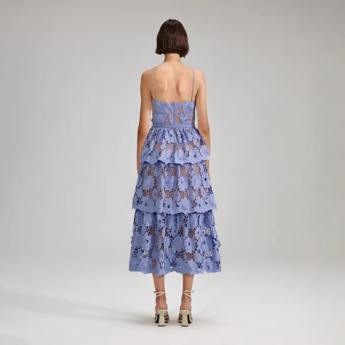 Dresses Woman SelfPortrait Blue 3D Cotton Lace Midi Dress Dresses Woman SelfPortrait Blue 3D Cotton Lace Midi Dress