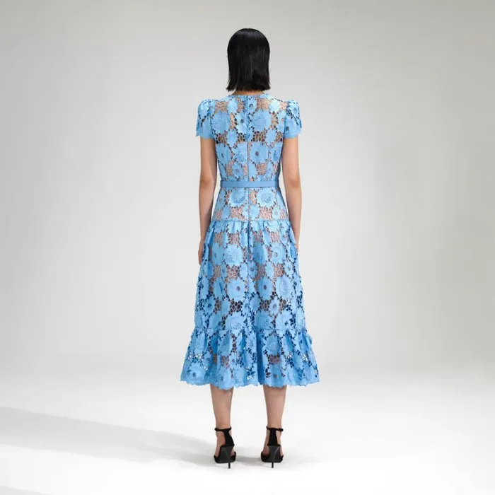 Dresses Woman SelfPortrait Blue 3D Cotton Lace Midi Dress Dresses Woman SelfPortrait Blue 3D Cotton Lace Midi Dress