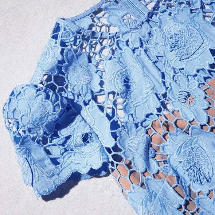 Dresses Woman SelfPortrait Blue 3D Cotton Lace Midi Dress Dresses Woman SelfPortrait Blue 3D Cotton Lace Midi Dress