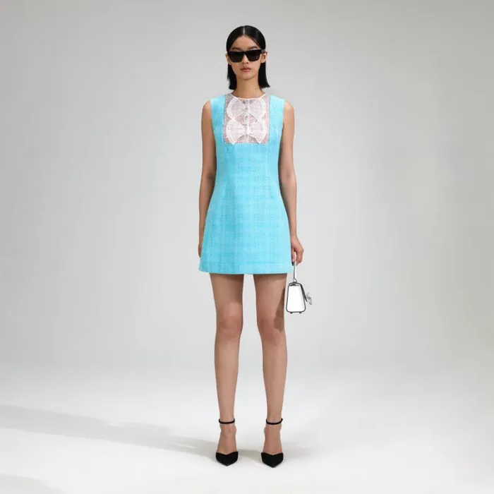 Dresses Woman SelfPortrait Blue Boucle Mini Dress