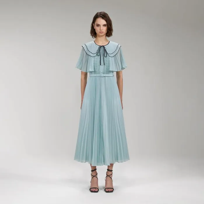 Dresses Woman SelfPortrait Blue Chiffon Diamant Button Midi Dress Dresses Woman SelfPortrait Blue Chiffon Diamant Button Midi Dress