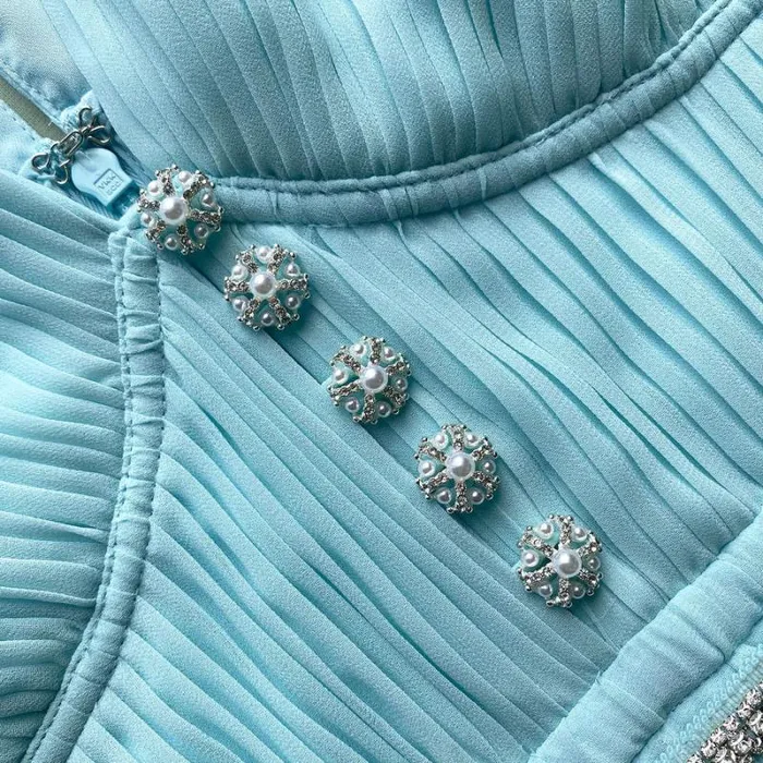 Dresses Woman SelfPortrait Blue Chiffon Diamant Button Midi Dress Dresses Woman SelfPortrait Blue Chiffon Diamant Button Midi Dress