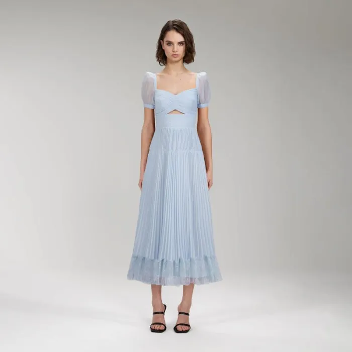 Dresses Woman SelfPortrait Blue Chiffon Diamant Button Midi Dress Dresses Woman SelfPortrait Blue Chiffon Diamant Button Midi Dress