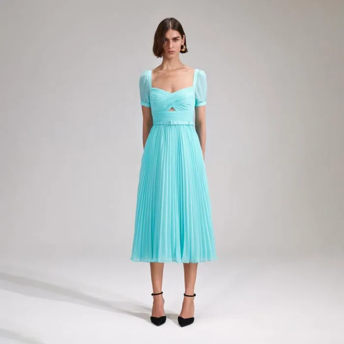 Dresses Woman SelfPortrait Blue Chiffon Midi Dress