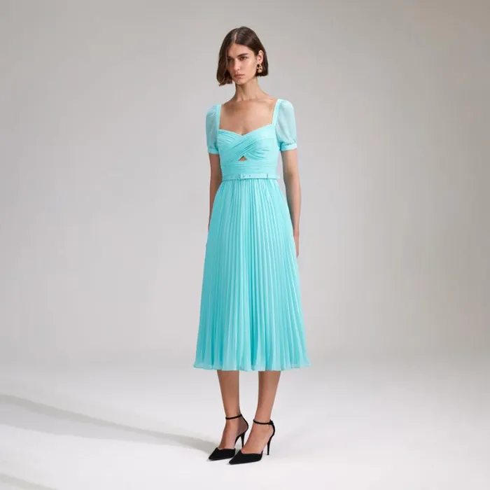 Dresses Woman SelfPortrait Blue Chiffon Midi Dress Dresses Woman SelfPortrait Blue Chiffon Midi Dress