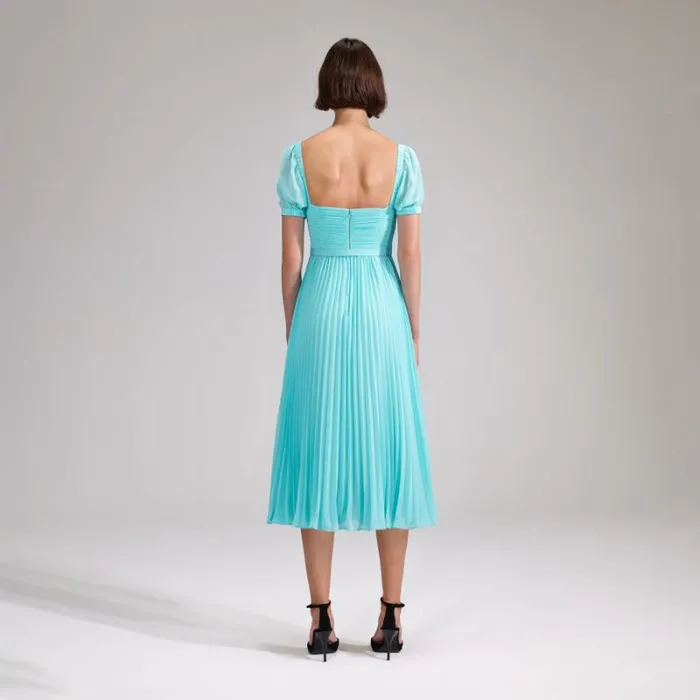 Dresses Woman SelfPortrait Blue Chiffon Midi Dress Dresses Woman SelfPortrait Blue Chiffon Midi Dress