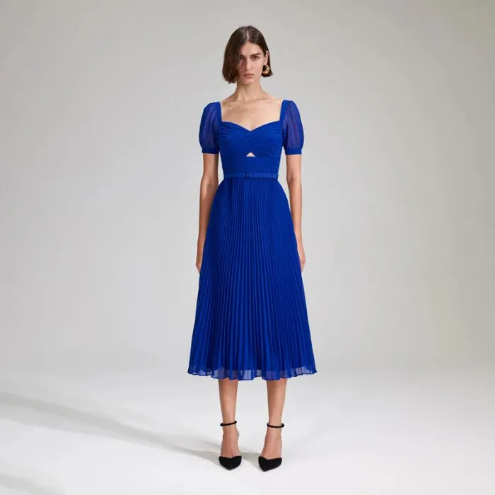 Dresses Woman SelfPortrait Blue Chiffon Midi Dress Dresses Woman SelfPortrait Blue Chiffon Midi Dress