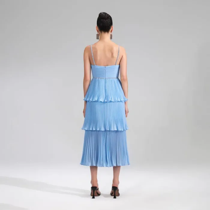 Dresses Woman SelfPortrait Blue Chiffon Tiered Midi Dress Dresses Woman SelfPortrait Blue Chiffon Tiered Midi Dress