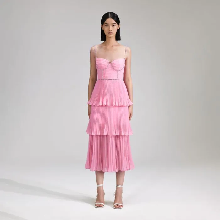 Dresses Woman SelfPortrait Blue Chiffon Tiered Midi Dress Dresses Woman SelfPortrait Blue Chiffon Tiered Midi Dress