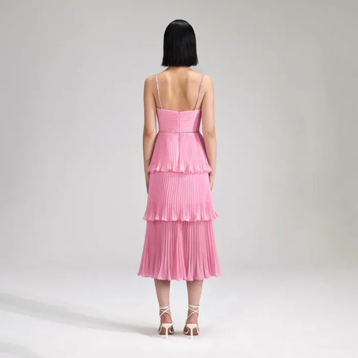 Dresses Woman SelfPortrait Blue Chiffon Tiered Midi Dress Dresses Woman SelfPortrait Blue Chiffon Tiered Midi Dress