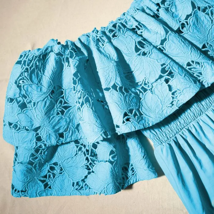 Dresses Woman SelfPortrait Blue Cotton Lace Mini Dress Dresses Woman SelfPortrait Blue Cotton Lace Mini Dress