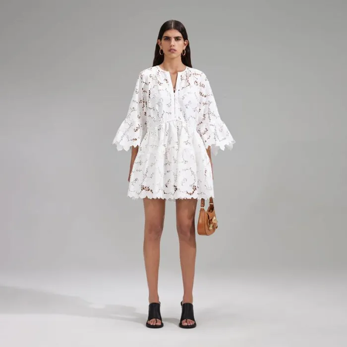 Dresses Woman SelfPortrait Blue Cotton Lace Mini Dress Dresses Woman SelfPortrait Blue Cotton Lace Mini Dress