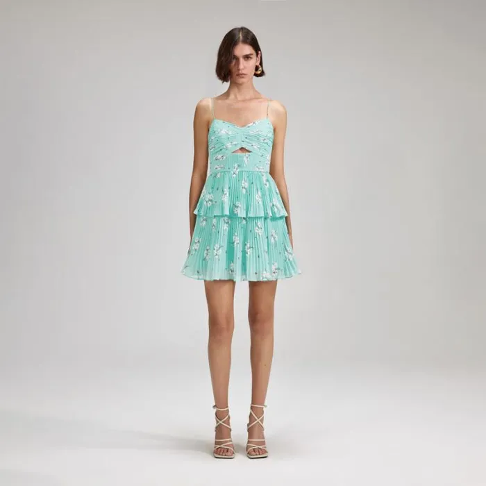Dresses Woman SelfPortrait Blue Floral Chiffon Midi Dress Dresses Woman SelfPortrait Blue Floral Chiffon Midi Dress