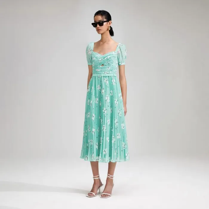 Dresses Woman SelfPortrait Blue Floral Chiffon Midi Dress Dresses Woman SelfPortrait Blue Floral Chiffon Midi Dress