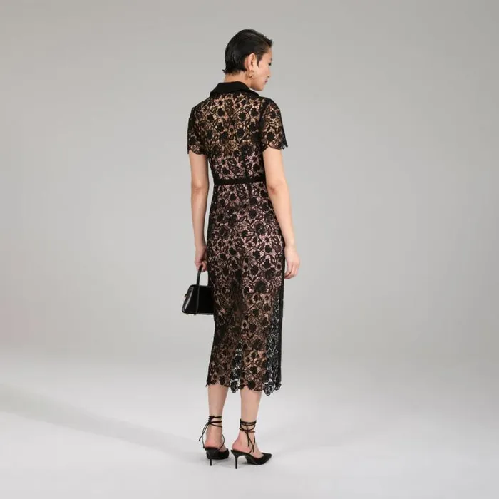 Dresses Woman SelfPortrait Blue Lace Midi Dress Contrast Collar Dresses Woman SelfPortrait Blue Lace Midi Dress Contrast Collar