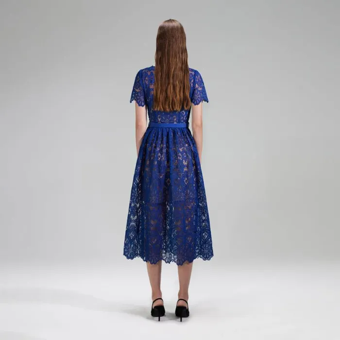 Dresses Woman SelfPortrait Blue Lace Midi Dress Contrast Collar Dresses Woman SelfPortrait Blue Lace Midi Dress Contrast Collar