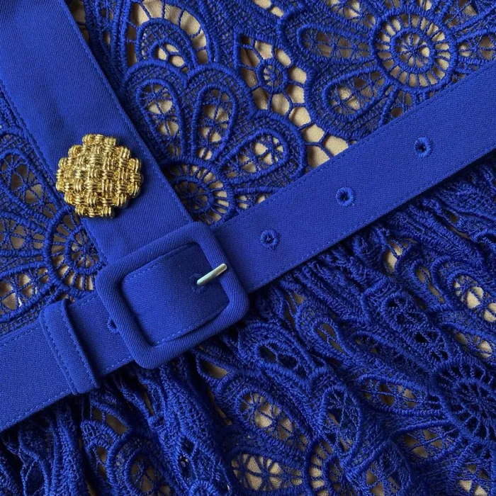 Dresses Woman SelfPortrait Blue Lace Midi Dress Contrast Collar Dresses Woman SelfPortrait Blue Lace Midi Dress Contrast Collar
