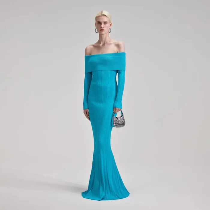 Dresses Woman SelfPortrait Blue Ribbed Knit Maxi Dress Dresses Woman SelfPortrait Blue Ribbed Knit Maxi Dress