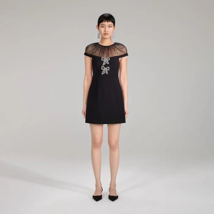 Dresses Woman SelfPortrait Bonded Crepe Bow Mini Dress