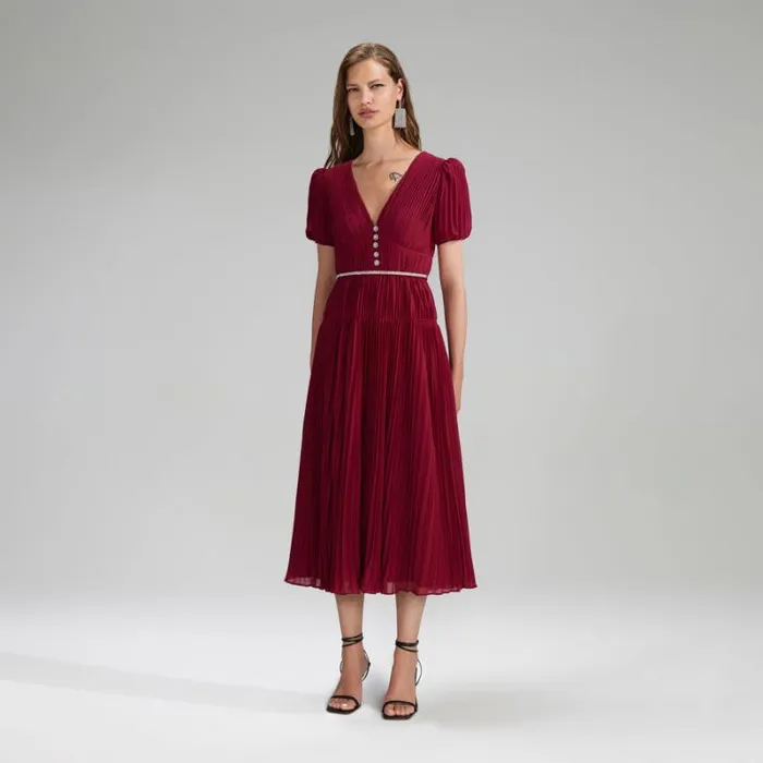 Dresses Woman SelfPortrait Burgundy Chiffon Pleated Midi Dress Dresses Woman SelfPortrait Burgundy Chiffon Pleated Midi Dress
