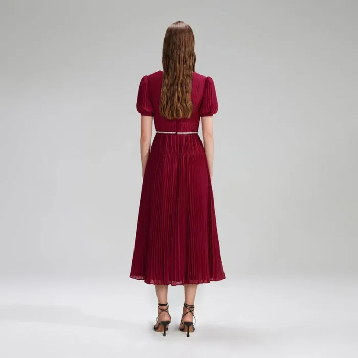 Dresses Woman SelfPortrait Burgundy Chiffon Pleated Midi Dress Dresses Woman SelfPortrait Burgundy Chiffon Pleated Midi Dress