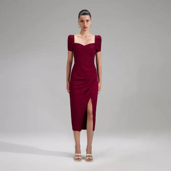 Dresses Woman SelfPortrait Burgundy Chiffon Pleated Midi Dress Dresses Woman SelfPortrait Burgundy Chiffon Pleated Midi Dress