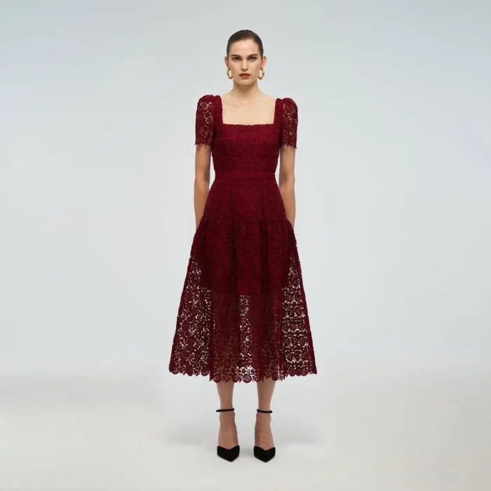 Dresses Woman SelfPortrait Burgundy Floral Lace Midi Dress Dresses Woman SelfPortrait Burgundy Floral Lace Midi Dress