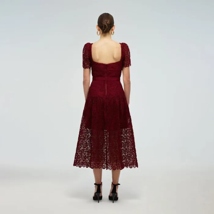 Dresses Woman SelfPortrait Burgundy Floral Lace Midi Dress Dresses Woman SelfPortrait Burgundy Floral Lace Midi Dress