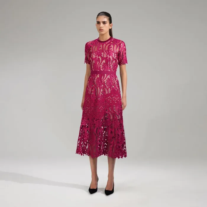 Dresses Woman SelfPortrait Burgundy Floral Lace Midi Dress Dresses Woman SelfPortrait Burgundy Floral Lace Midi Dress