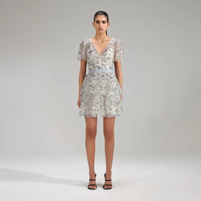 Dresses Woman SelfPortrait Champagne Sequinned Tiered Mini Dress
